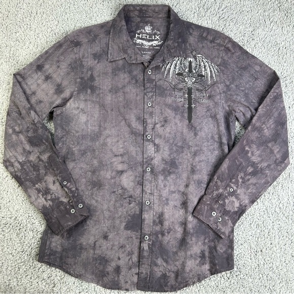 Helix Other - Helix Shirt Mens Large Metallic Button Up Cross Wings Pride Honor Glory Valor
